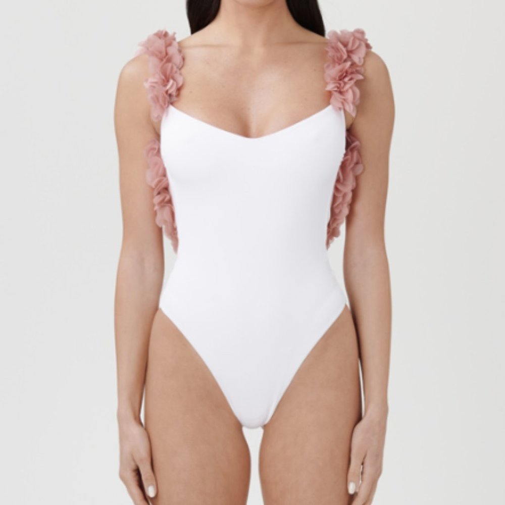 La Reveche Amira floral-appliqué swimsuit